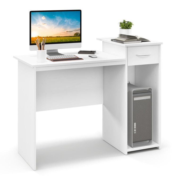 Computer Desk with Drawer Modern Laptop PC Desk with Adjustable Shelf and Cable Hole Computer Desk with Drawer Modern Laptop PC Desk with Adjustable Shelf and Cable Hole