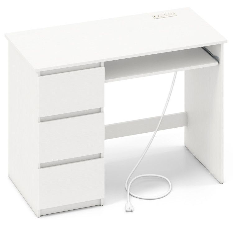 Computer Desk with Power Outlet Keyboard Tray and 3 Large Drawers Computer Desk with Power Outlet Keyboard Tray and 3 Large Drawers