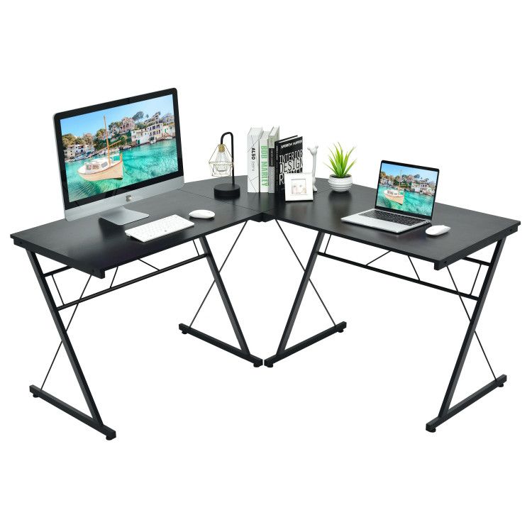 59 Inch L-Shaped Desk Corner Computer Desk with Round Corner 59 Inch L-Shaped Desk Corner Computer Desk with Round Corner