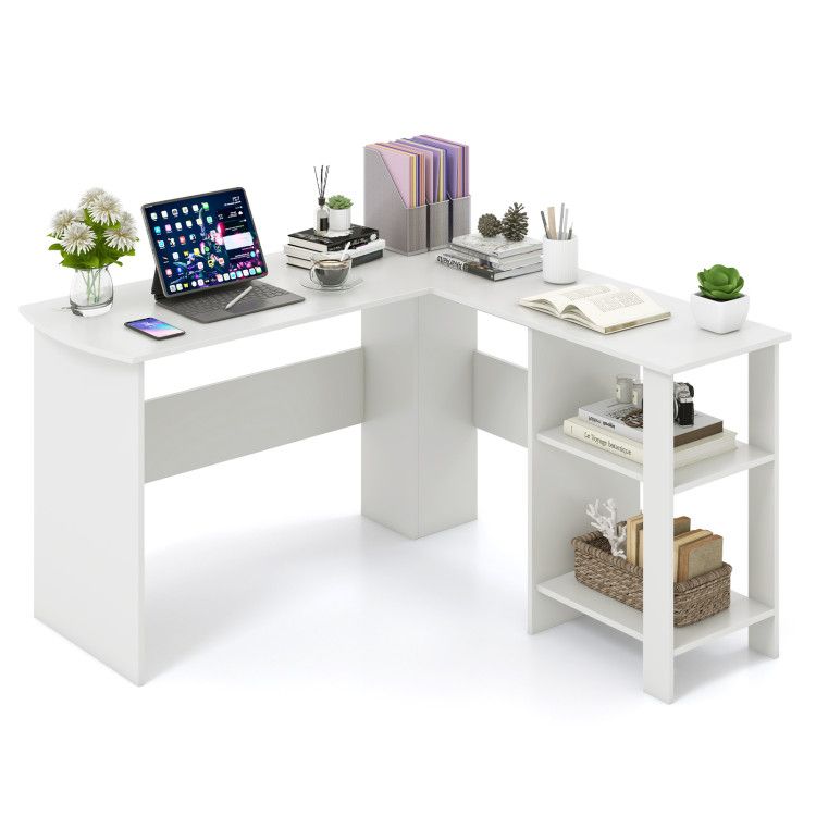 Large Modern L-shaped Computer Desk with 2 Cable Holes and 2 Storage Shelves Large Modern L-shaped Computer Desk with 2 Cable Holes and 2 Storage Shelves