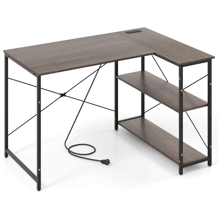 48 Inch Reversible L Shaped Computer Desk with Adjustable Shelf 48 Inch Reversible L Shaped Computer Desk with Adjustable Shelf