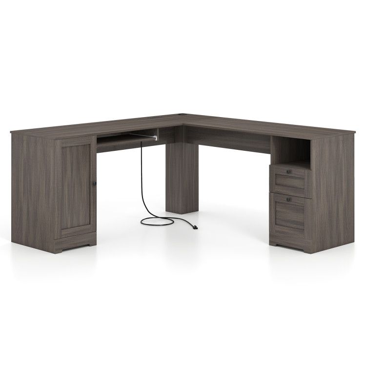 66 Inch L-shaped Computer Desk with Power Outlets 66 Inch L-shaped Computer Desk with Power Outlets