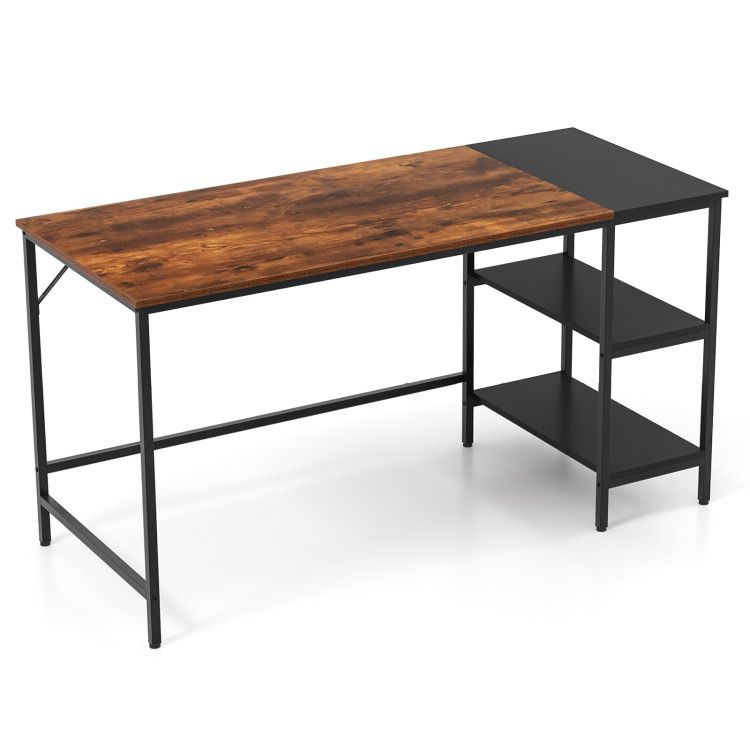 55 Inch Modern Industrial Style Study Writing Desk with 2 Storage Shelves 55 Inch Modern Industrial Style Study Writing Desk with 2 Storage Shelves