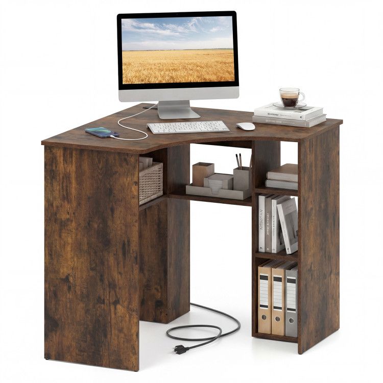Corner Computer Desk Triangle Home Office Desk with Adjustable Shelf and Arc-Shaped Profile Corner Computer Desk Triangle Home Office Desk with Adjustable Shelf and Arc-Shaped Profile