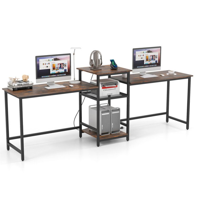 2-Person Computer Desk with Power Outlet and Printer Stand 2-Person Computer Desk with Power Outlet and Printer Stand