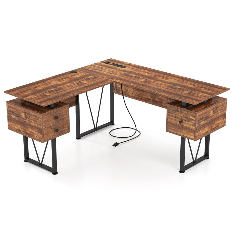 L-shaped Computer Desk with Power Outlets and 3 Storage Drawers L-shaped Computer Desk with Power Outlets and 3 Storage Drawers