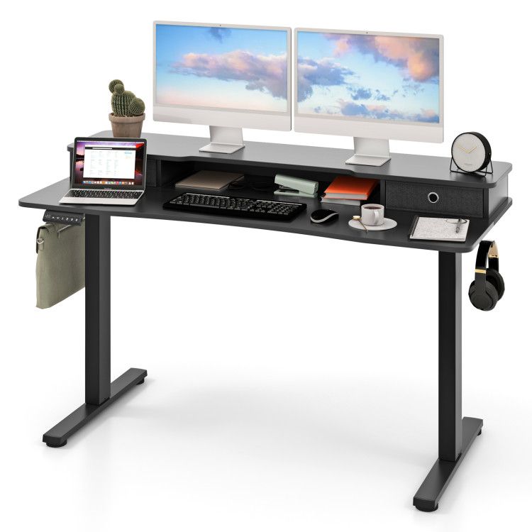 55 Inch x 24 Inch Height Adjustable Electric Standing Desk with 2 Drawers 55 Inch x 24 Inch Height Adjustable Electric Standing Desk with 2 Drawers