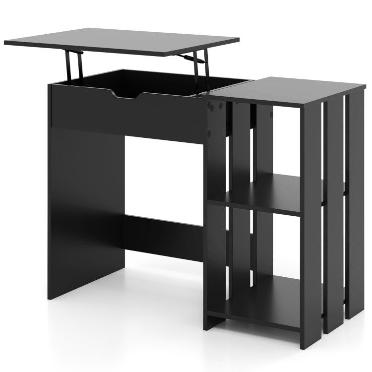 Space Saving Computer Desk with Hidden Compartment and Open Storage Shelves Space Saving Computer Desk with Hidden Compartment and Open Storage Shelves
