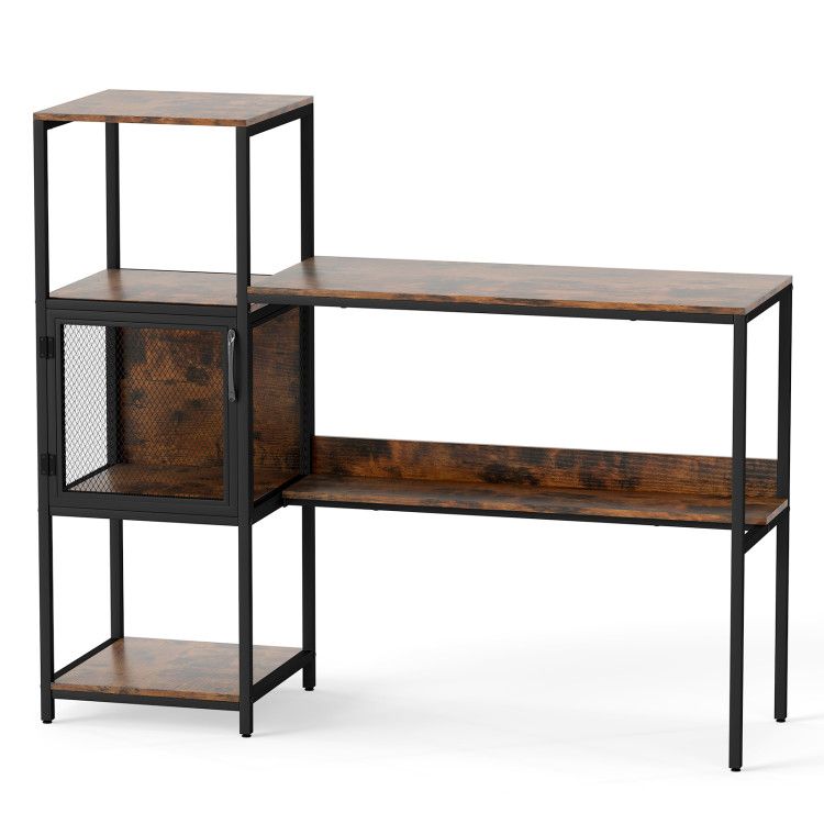 Computer Desk with Bookshelf Home Office Desk with Storage Cabinet and Shelves