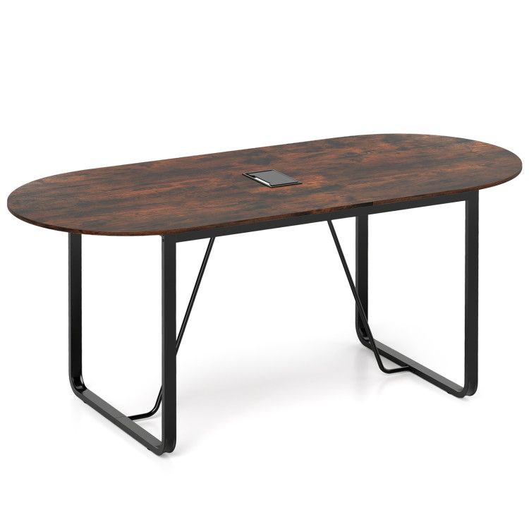 71 Inches Executive Table Oval Home Office Table with Cable Management Hole