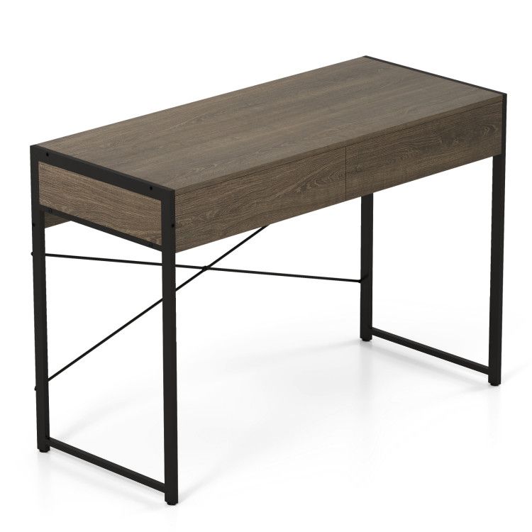 Computer Desk with 2 Drawers 44 Inch Home Office Desk with Metal Frame