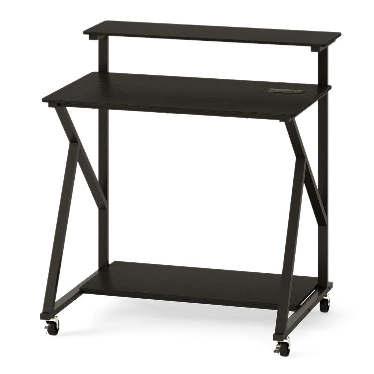 32 Inch Rolling Computer Desk for Small Spaces with Power Outlets
