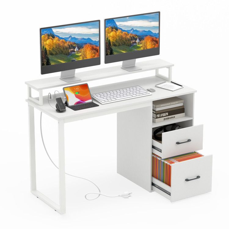 Modern Computer Desk with Power Outlets and File Drawer Modern Computer Desk with Power Outlets and File Drawer
