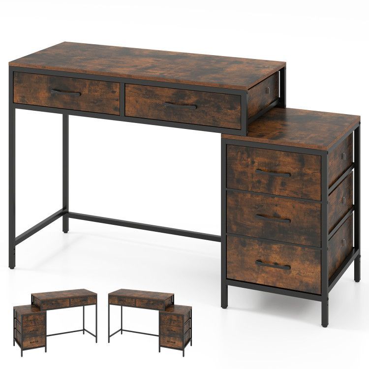 Computer Desk with 5 Drawers and Printer Stand for Bedroom and Small Spaces Computer Desk with 5 Drawers and Printer Stand for Bedroom and Small Spaces