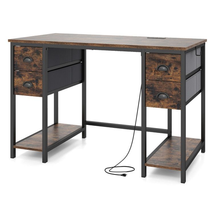 48 Inches Computer Desk with Power Outlet Home Office Desk with 4 Fabric Drawers 48 Inches Computer Desk with Power Outlet Home Office Desk with 4 Fabric Drawers