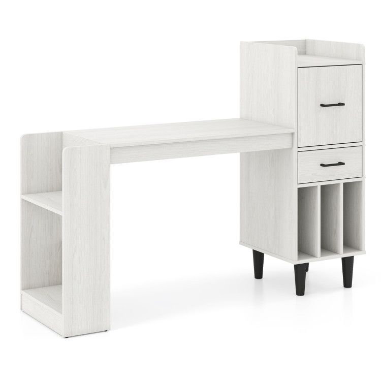 59 59" Home Office Desk with Side Storage Shelves and Drawer Cabinets for Bedroom