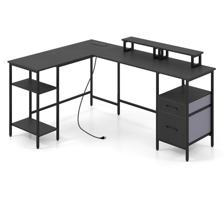 L Shaped Desk with Power Outlet Reversible Computer Desk with Monitor Stands L Shaped Desk with Power Outlet Reversible Computer Desk with Monitor Stands
