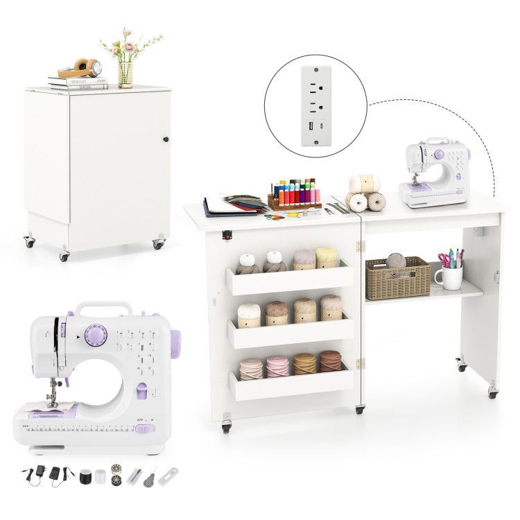 Sewing Machine and Table Set with Charging Station Folding Craft Desk and Beginner Sewing Machine Sewing Machine and Table Set with Charging Station Folding Craft Desk and Beginner Sewing Machine