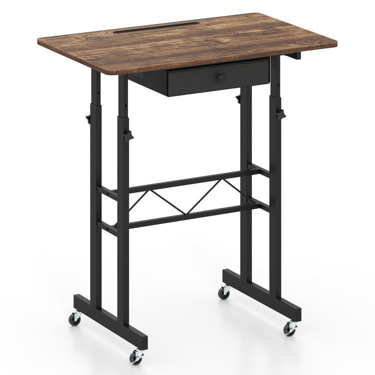 Height Adjustable Laptop Desk with Fabric Drawer Tablet Holder and Lockable Wheels Height Adjustable Laptop Desk with Fabric Drawer Tablet Holder and Lockable Wheels