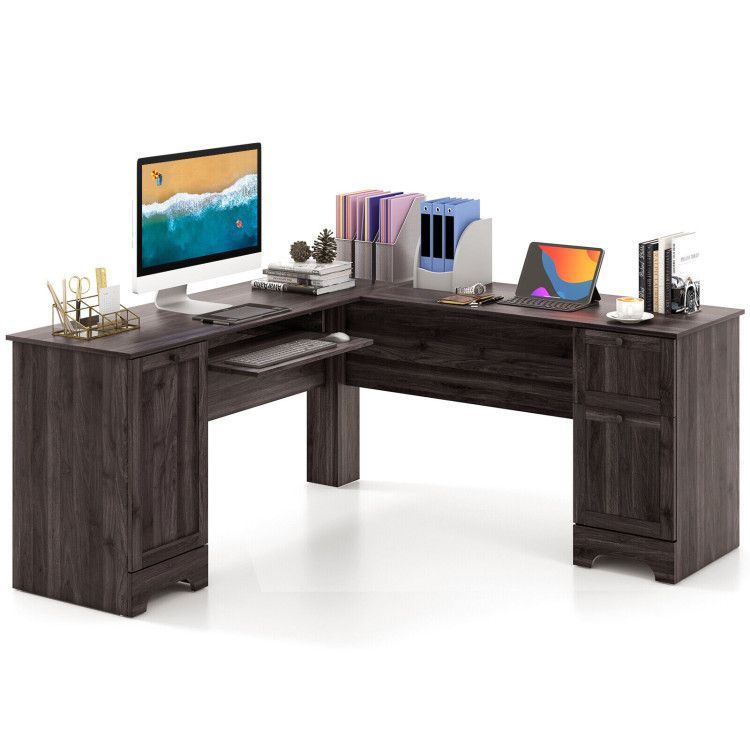 L-Shaped Office Desk with Storage Drawers and Keyboard Tray L-Shaped Office Desk with Storage Drawers and Keyboard Tray