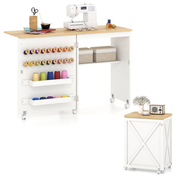 Folding Sewing Table with Storage Shelf and 5 Lockable Wheel Folding Sewing Table with Storage Shelf and 5 Lockable Wheel