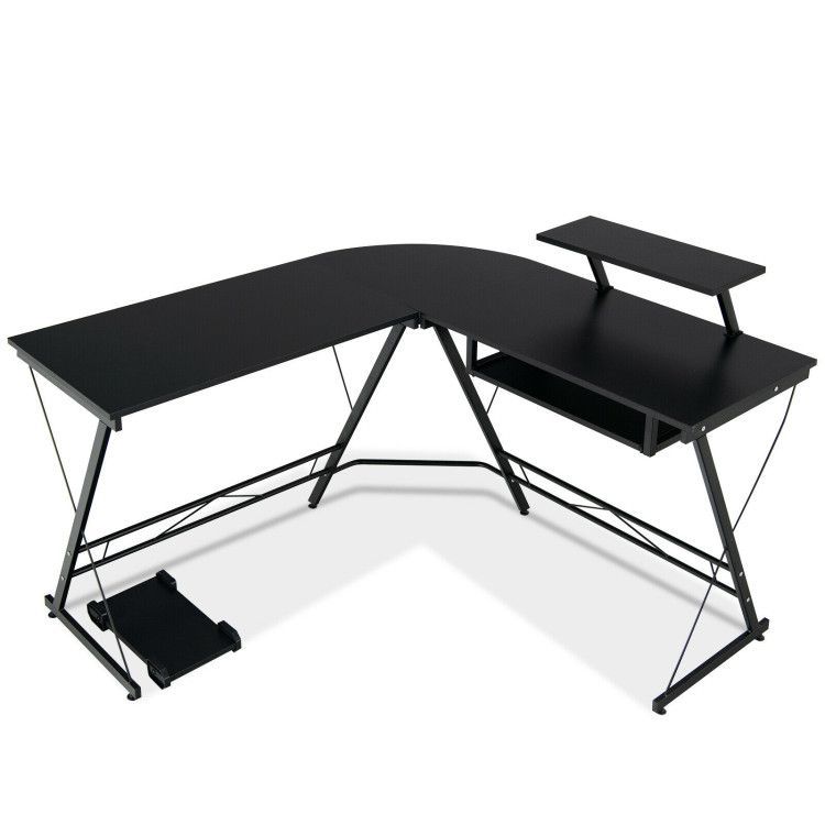 L Shaped Computer Desk Home Office Workstation with Movable Monitor Stand L Shaped Computer Desk Home Office Workstation with Movable Monitor Stand
