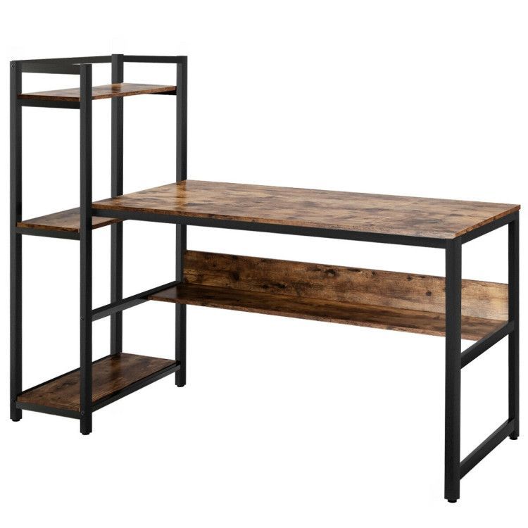 59-Inch Computer Desk Home Office Workstation with 4-Tier Storage Shelves