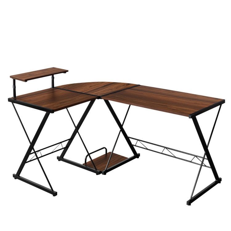58 Inch L-Shaped Computer Desk with Movable Shelf and CPU Stand