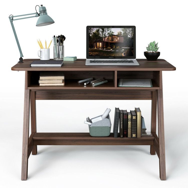 Mid Century Writing Desk with Storage Cubes and Hidden Compartment Mid Century Writing Desk with Storage Cubes and Hidden Compartment