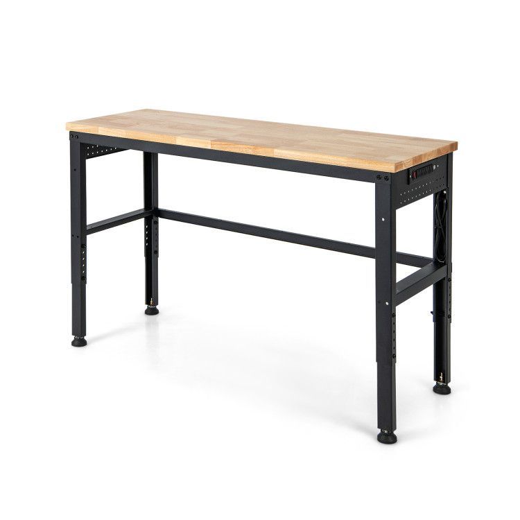 53 Inch Adjustable Heavy-Duty Workbench with Rubber Wood Top 53 Inch Adjustable Heavy-Duty Workbench with Rubber Wood Top