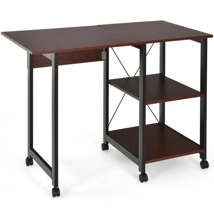 Folding Writing Office Desk with Storage Shelves Folding Writing Office Desk with Storage Shelves