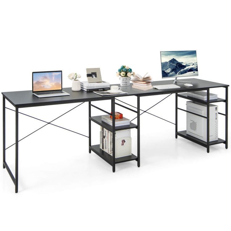 L-Shaped Corner Desk with 4 Storage Shelves and Cable Holes L-Shaped Corner Desk with 4 Storage Shelves and Cable Holes