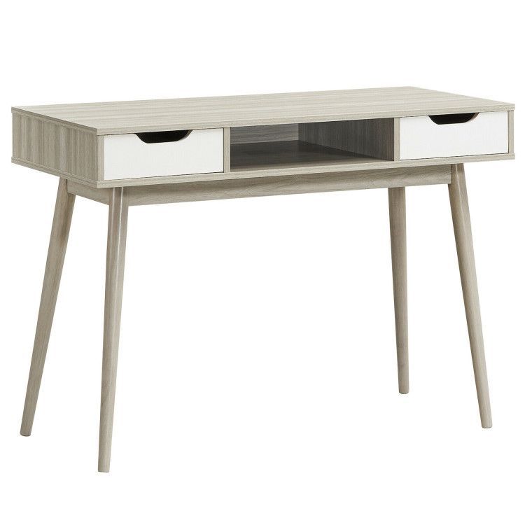 Stylish Computer Desk Workstation with 2 Drawers and Solid Wood Legs Stylish Computer Desk Workstation with 2 Drawers and Solid Wood Legs