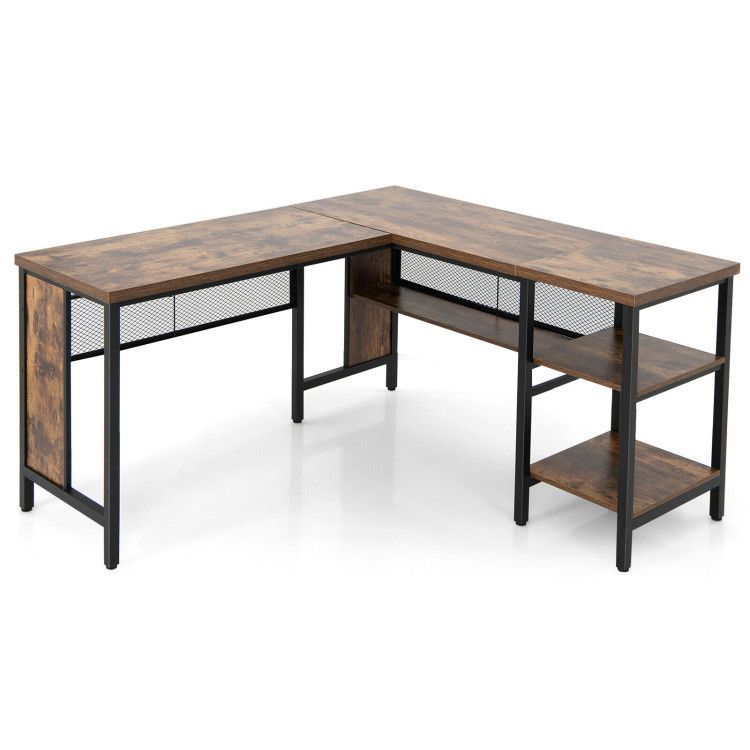 Industrial L-Shaped Corner Computer Desk Office Workstation with Storage Shelves Industrial L-Shaped Corner Computer Desk Office Workstation with Storage Shelves