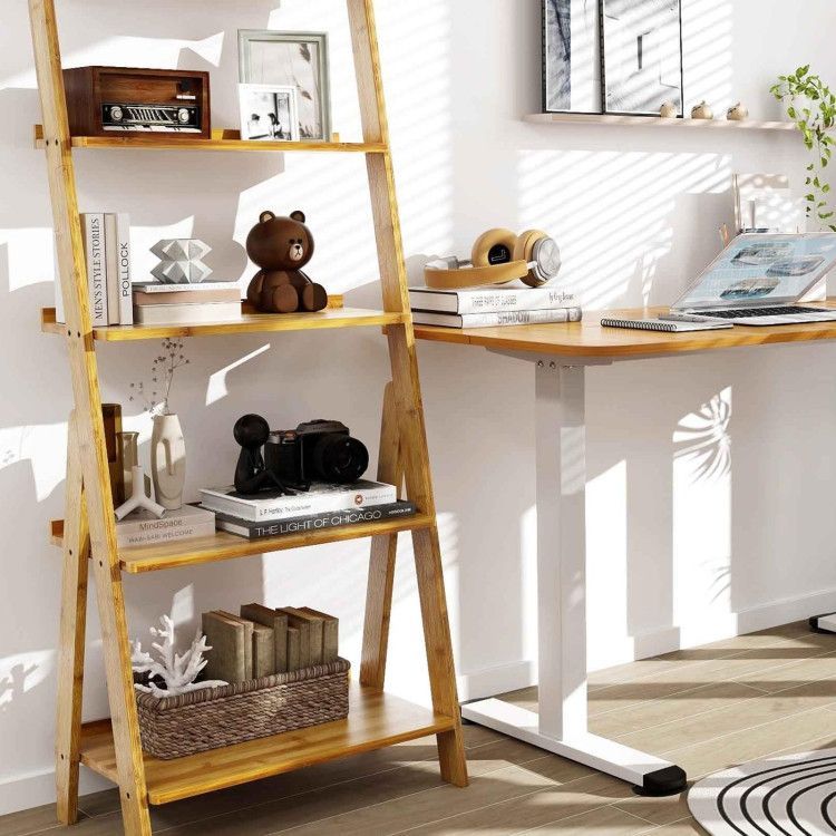 Office Set with 5-Tier Bamboo Ladder Shelf and Electric Standing Computer Desk Office Set with 5-Tier Bamboo Ladder Shelf and Electric Standing Computer Desk
