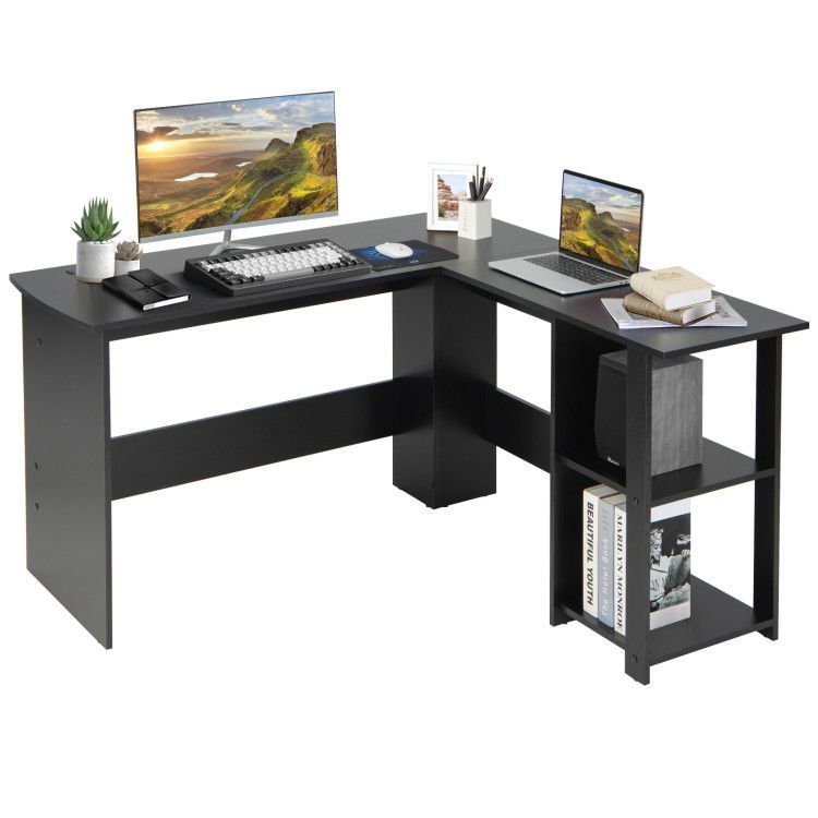 L-Shaped Corner Computer Desk with 2-Tier Open Shelves for Home Office L-Shaped Corner Computer Desk with 2-Tier Open Shelves for Home Office