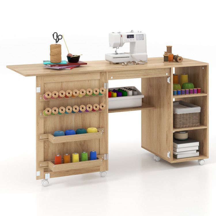 Multipurpose Folding Sewing Table Craft Station with Rattan Door Multipurpose Folding Sewing Table Craft Station with Rattan Door
