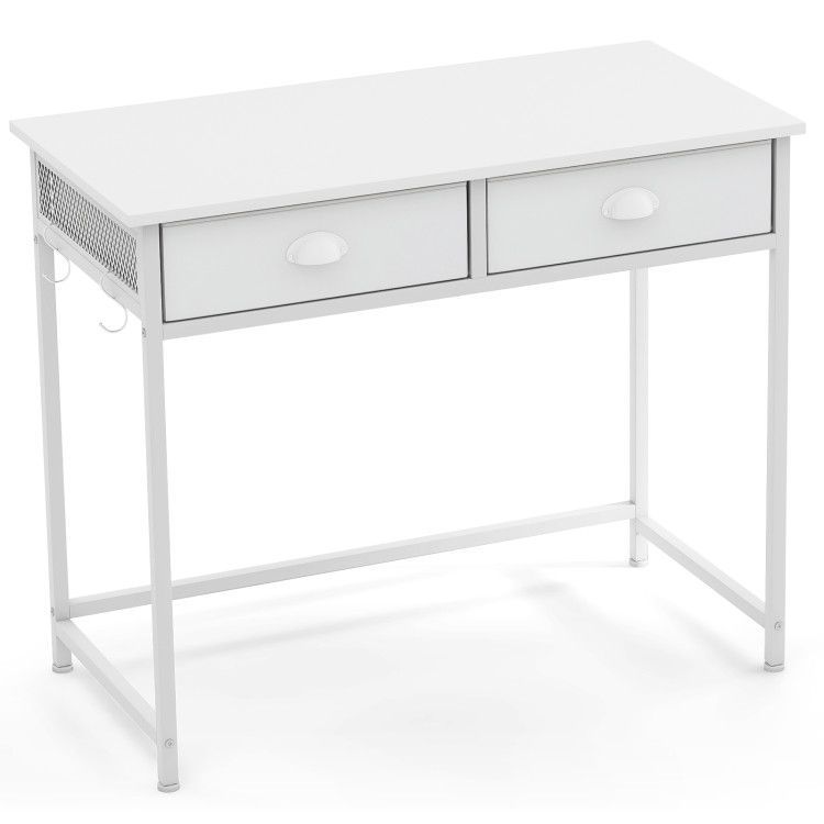 Space Saving Home Office Desk with 2 Fabric Drawers and 4 Hanging Hooks Space Saving Home Office Desk with 2 Fabric Drawers and 4 Hanging Hooks