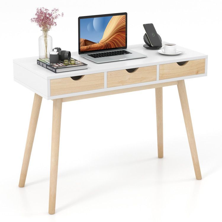 Computer Desk with 3 Drawers and Solid Rubber Wood Legs for Home Office Computer Desk with 3 Drawers and Solid Rubber Wood Legs for Home Office