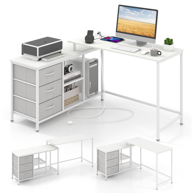 L-shaped Computer Desk with Power Outlet for Working Studying Gaming L-shaped Computer Desk with Power Outlet for Working Studying Gaming