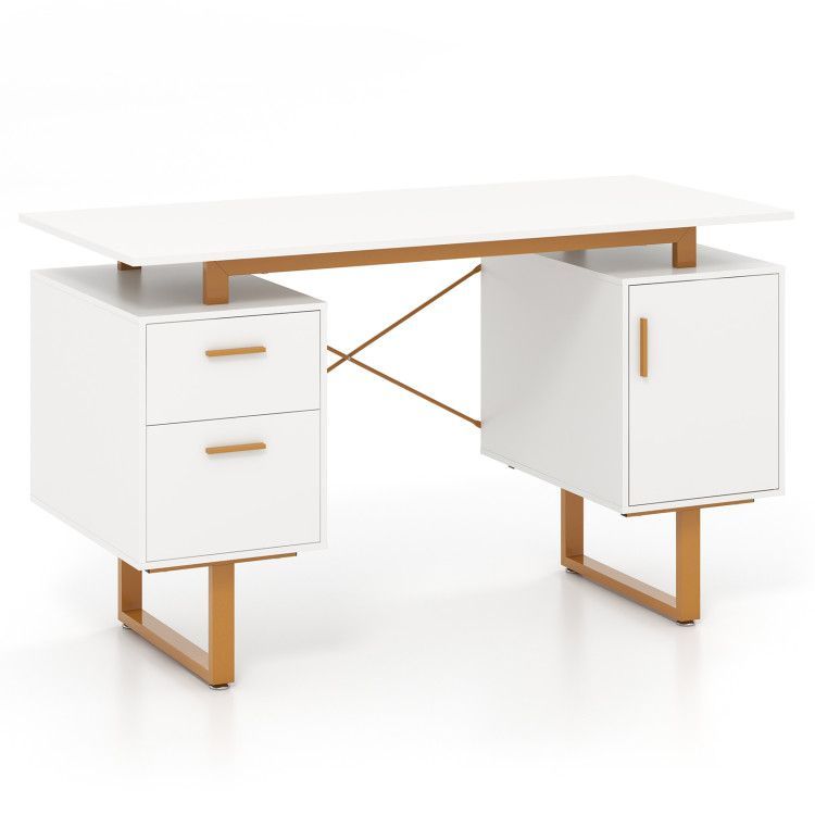 51 Inch Computer Desk with Floating Desktop and Dual Drawers 51 Inch Computer Desk with Floating Desktop and Dual Drawers