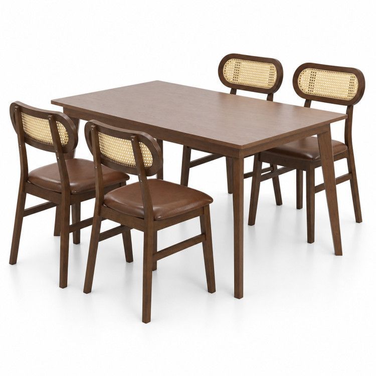 48 Inch Dining Table Set for 4 with Rattan Chairs, Mid Century Kitchen Table and Chairs Set for Dining Room 48 Inch Dining Table Set for 4 with Rattan Chairs, Mid Century Kitchen Table and Chairs Set for Dining Room