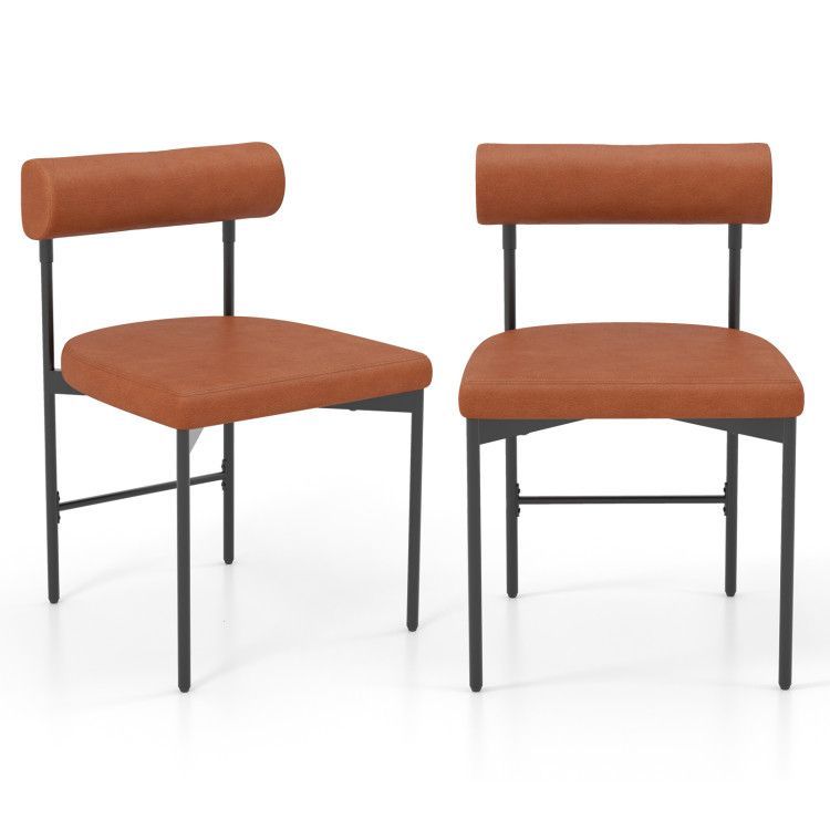 Faux Leather Upholstered Kitchen Side Chair Set of 2 with Curved and Padded Backrest Faux Leather Upholstered Kitchen Side Chair Set of 2 with Curved and Padded Backrest