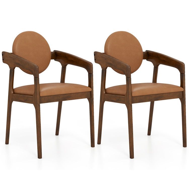 Set of 2 Wooden Dining Chair PU Leather Upholstered Armchairs