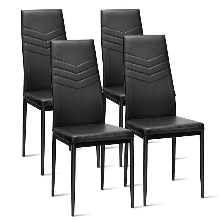 Set of 4 High Back Dining Chairs with PVC Leather and Non-Slip Feet Pads Set of 4 High Back Dining Chairs with PVC Leather and Non-Slip Feet Pads