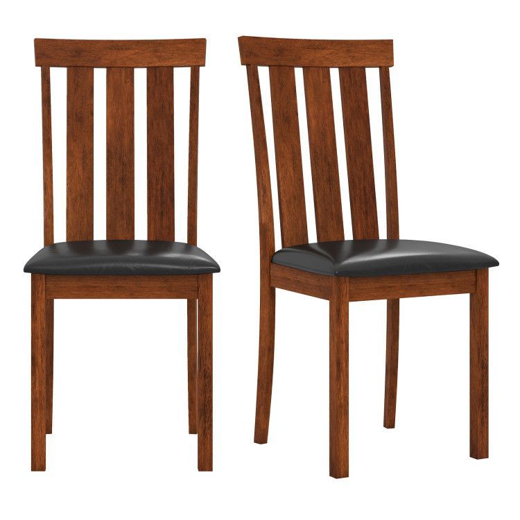 Set of 2 Dining Room Chairs with Rubber Wood Frame PU Leather Seat Set of 2 Dining Room Chairs with Rubber Wood Frame PU Leather Seat
