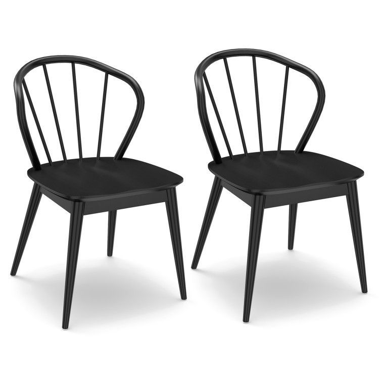 Wooden Dining Chair Set of 2 with High Spindle Back and Wide Seat Wooden Dining Chair Set of 2 with High Spindle Back and Wide Seat