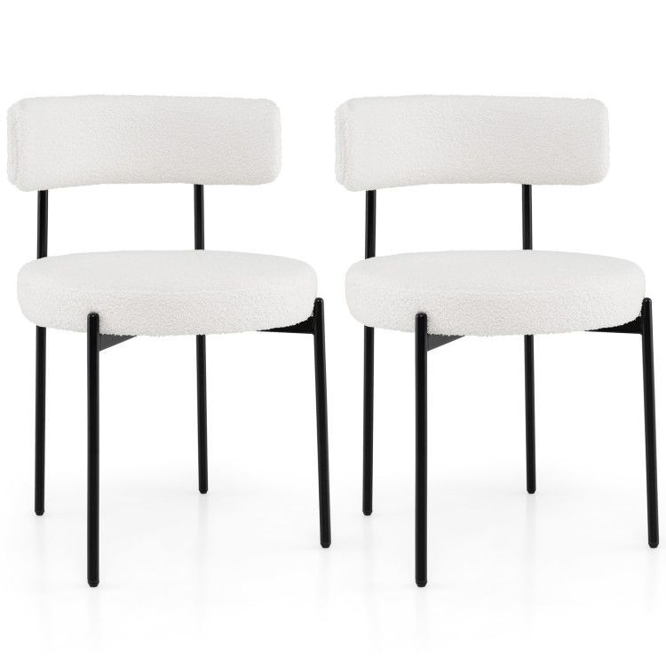 Boucle Dining Chair with Curved Backrest and Metal Legs Set of 2 Boucle Dining Chair with Curved Backrest and Metal Legs Set of 2
