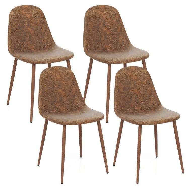 Dining Chair Set of 4 Faux PU Leather Upholstered Kitchen Chairs with Metal Legs