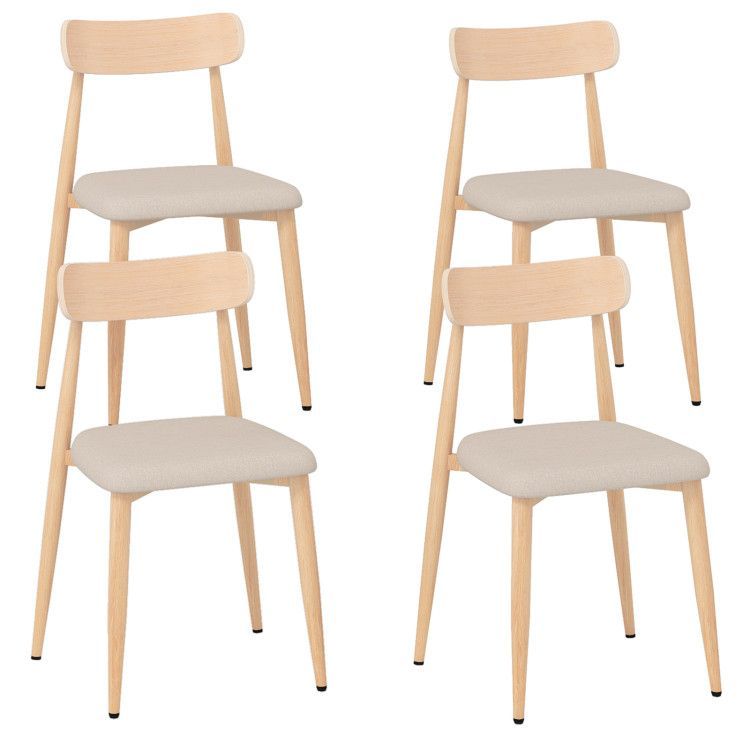 Linen Fabric Upholstered Modern Dining Chair Set of 4 with Padded Seat and Curved Back Linen Fabric Upholstered Modern Dining Chair Set of 4 with Padded Seat and Curved Back